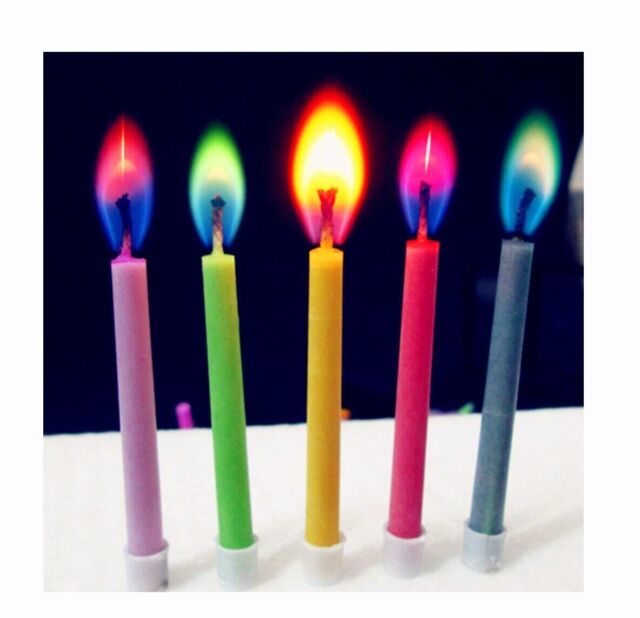 10 Neon Colour Flame Candles Birthday Xmas Party Cake Holder Novelty