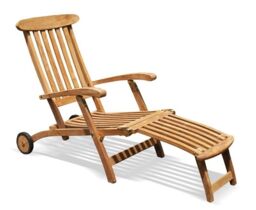 Teak Outdoor Steamer Chair With Wheels, Garden Sun Lounger
