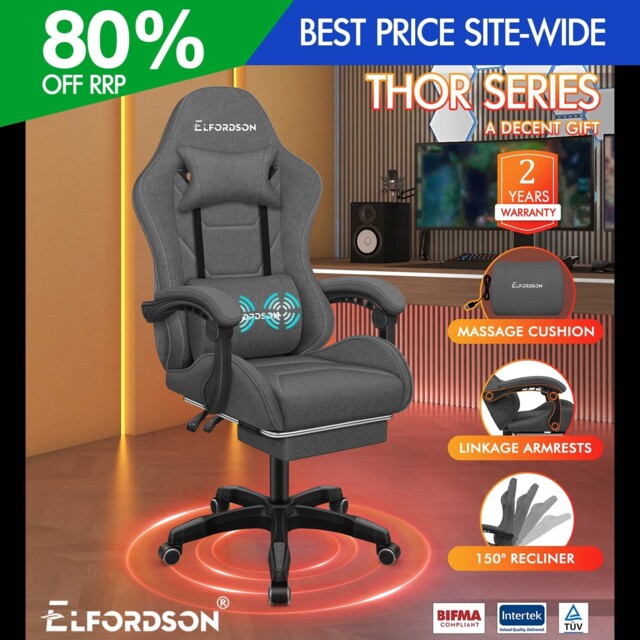 Elfordson Office Chair Massage Padded Recliner W/ Cushion Footrest