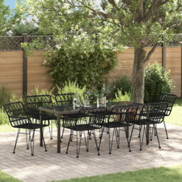 Garden Dining Set 9 Pcs Black Powder-coated Steel Vidaxl