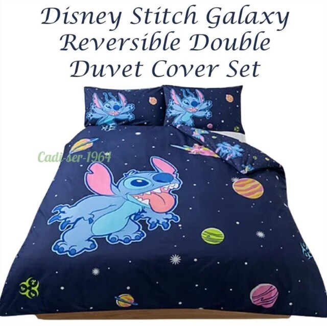 Disney Lilo & Stitch Galaxy Navy Blue Double Duvet Bedding Set 100%