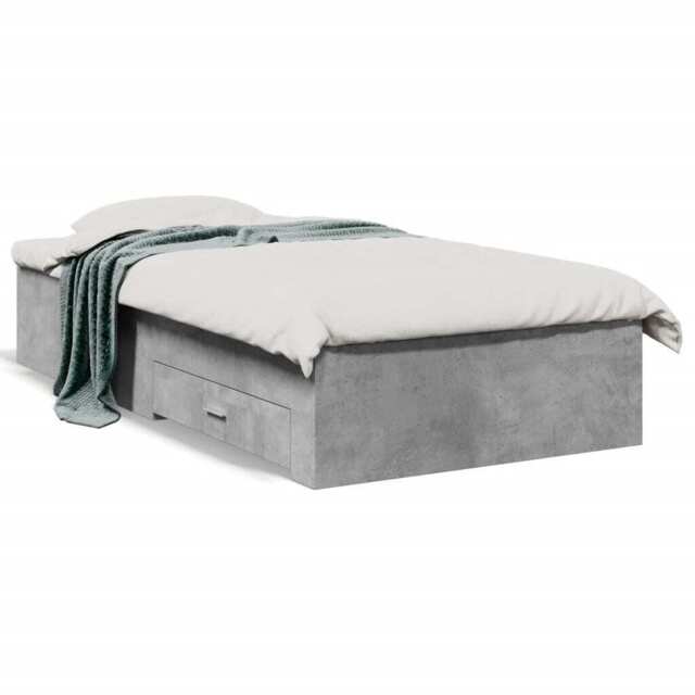 Bed Frame With Drawers Concrete Grey 90x200 Cm Engineered Wood Vidaxl