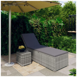 Sun Lounger Grey Pe Rattan 195 X 61.5 X 33-75.5cm Powder-coated Incl