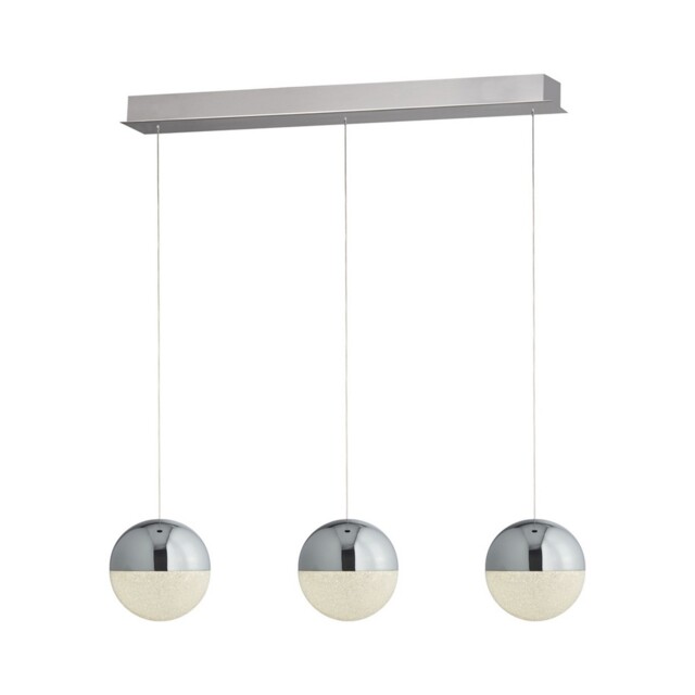 3 Lights Chrome Ceiling Fitting Pendant Bar Light With Crushed Ice