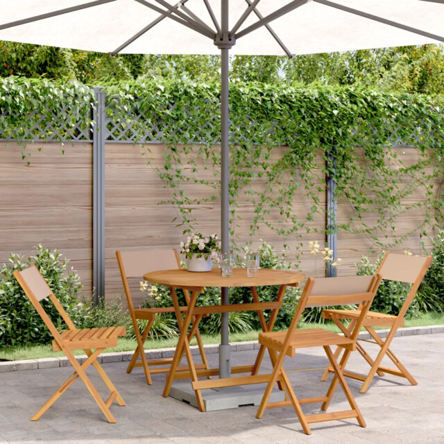 5 Piece Garden Dining Set Taupe Fabric And Solid Wood Vidaxl