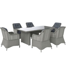Outsunny 6 Seater Rattan Dining Set With Glass Top Table And Cushions,