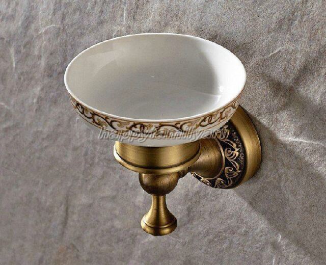 Antique Brass Carved Wall Mounted Bathroom Soap Dish Holder Ceramic