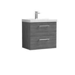Nuie Arno Anthracite Woodgrain 600mm Wall Hung 2 Drawer Vanity Unit
