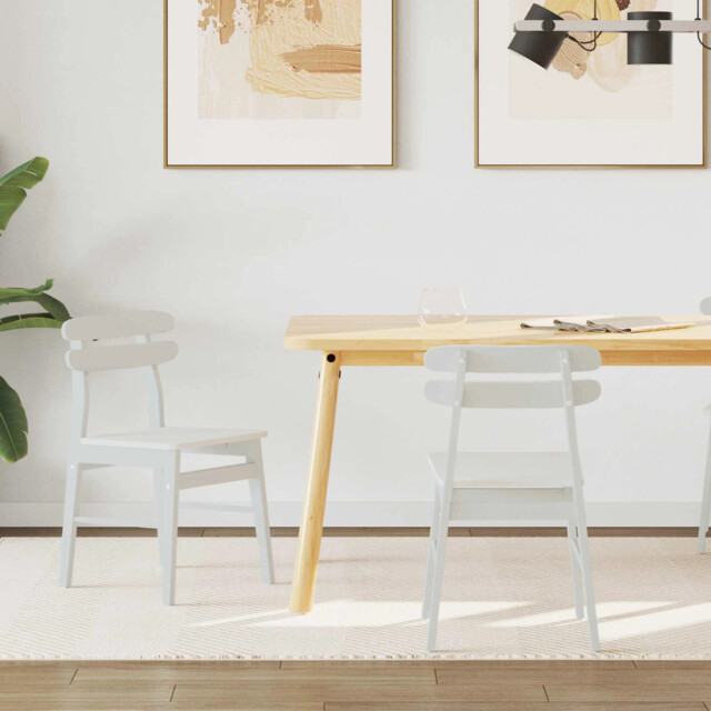 Dining Chair 2 Pcs White Solid Rubber Wood Vidaxl