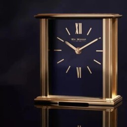 Gold Mantel Clock Navy Face Gold Dial & Hands Quartz Gift Boxed Wm