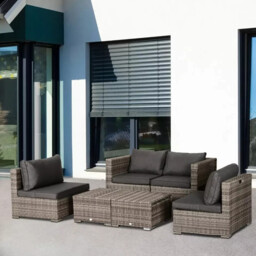 6 Seater Rattan Outdoor Garden Furniture Set With Sofa & Coffee Table