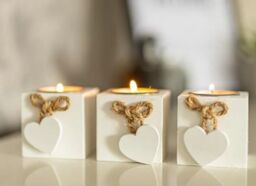3pc Tealight Candle Holders White Wooden Heart Home Decor Lighting