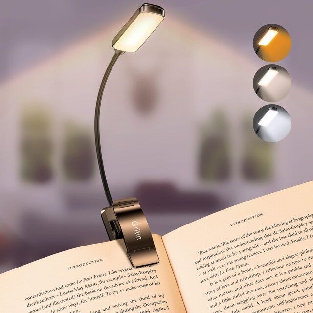 Gritin 9 Led Clip On Book Light 3 Eye Protecting Modes Flexible