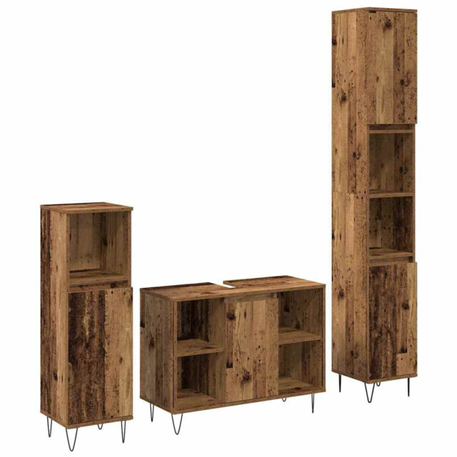 Bathroom Furniture Set Old Wood 30x30x180 Cm Engineered Wood 3-piece