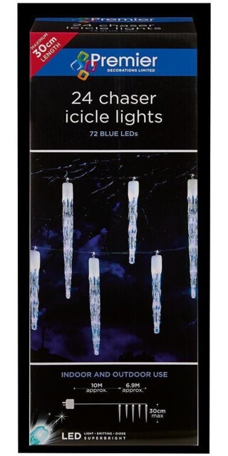 24 Chaser Icicles With 72 Blue Leds - Premier