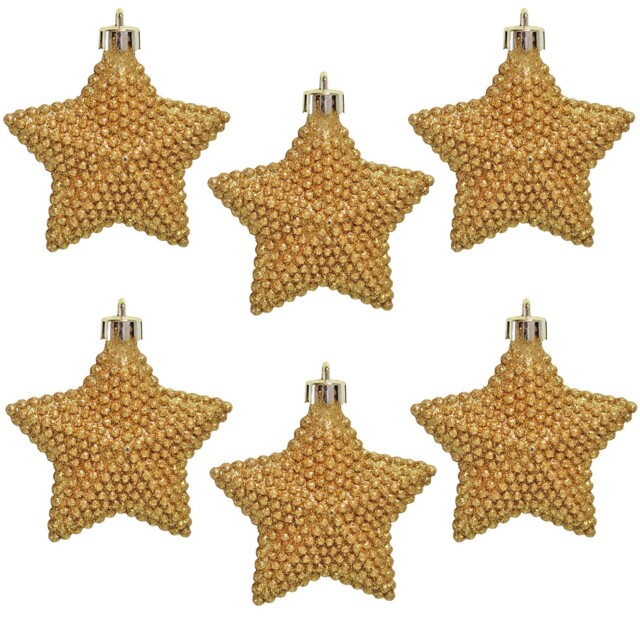 Christmas Tree Decoration 6 Pack 80mm Bobble Stars - Gold