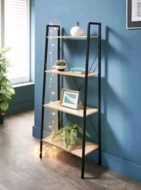 Ladder Shelf Bookcase 4 Tier Display Storage Shelving Unit Stand Wall