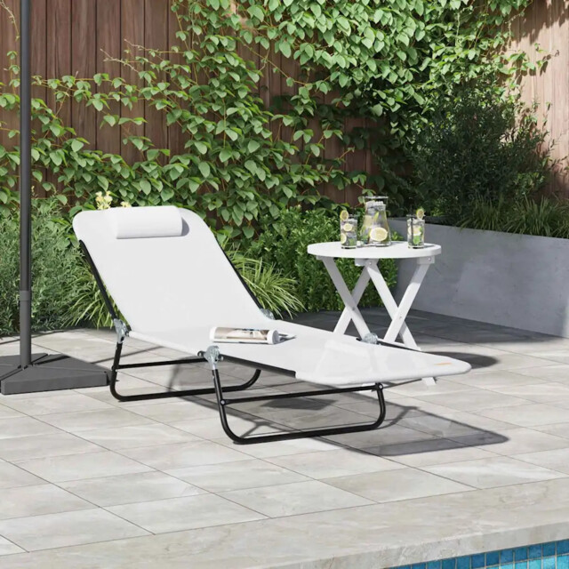 Folding Sun Lounger Folding Cream 182 X 55 X 85.5cm Textilene Vidaxl