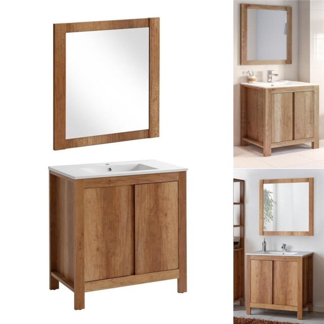 Bathroom Vanity Set 800mm 80cm Freestanding Sink Unit Mirror Oak
