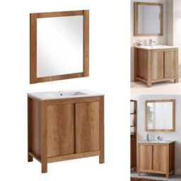 Bathroom Vanity Set 800mm 80cm Freestanding Sink Unit Mirror Oak