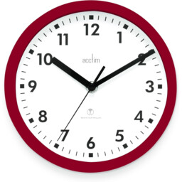 Wall Clock Red 20cm Radio Controlled Atomic Time Glass Lens Compact