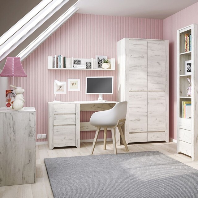 Angel 2+3 Chest Of Drawers Compact White Craft Oak Finish, 5 Drawers