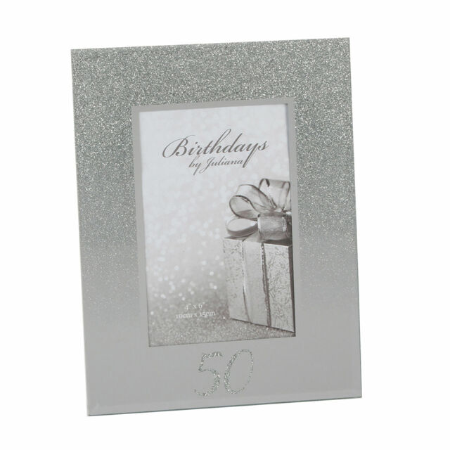 Silver Glitter & Mirror 4'x6' Photo Frame & Number - 50th Birthday /