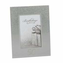 Silver Glitter & Mirror 4'x6' Photo Frame & Number - 50th Birthday /