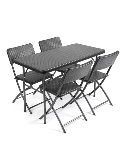 Christow Garden Tables And Chairs Set. 4seater Rattan Effect Folding