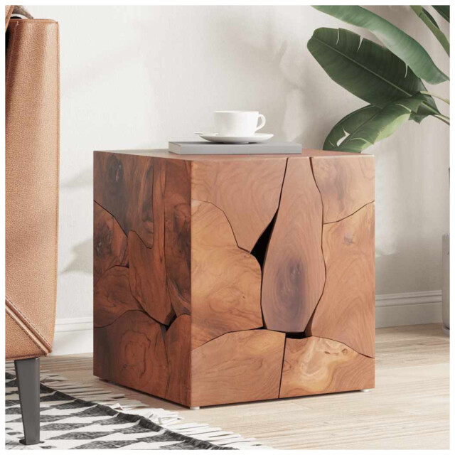 Stools 2pc Solid Teak Brown 40x40x45cm Handmade Rustic Footstool Side
