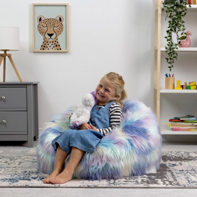 Faux Fur Fluffy Unicorn Kids Bean Bag Print Childrens Classic Beanbag