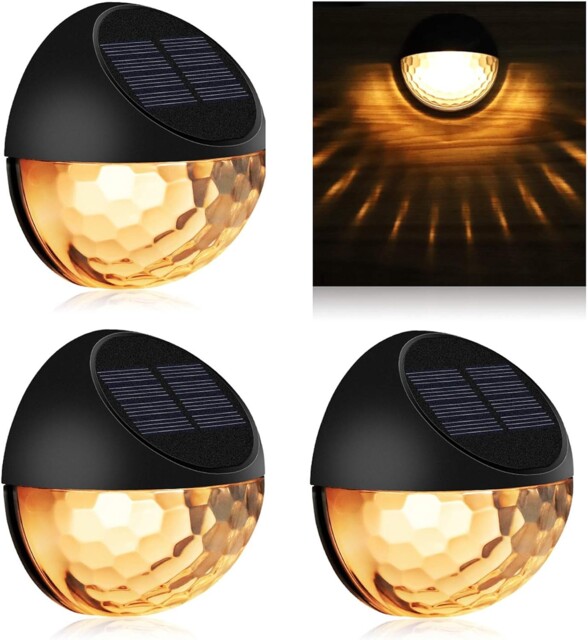 Kmashi Solar Fence Lights 4 Pack Warm White Ip65 Waterproof Garden