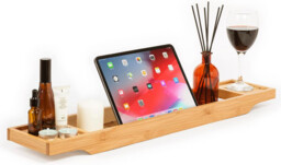 Woodluv Slimline Bamboo Bathtub Caddy Tray Bridge Wooden Bath Rack