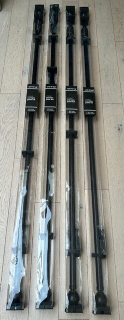 X4 Universal Metal Curtain Pole Kit 180cm Length 28mm Diameter Black -