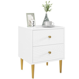 Bedside Table 2 Drawer Nightstand Handles Modern Side Cabinet White