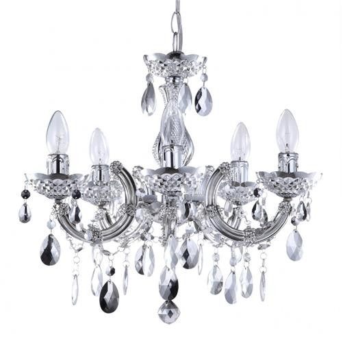 Litecraft Marie Therese Chandelier Crystal Effect Silver Ceiling E14 5