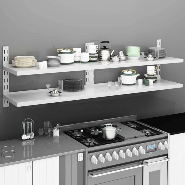 Set Of 2 Floating Wall Shelves 2 Tier Stainless Steel Kitchen Bathroom
