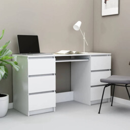 Writing Desk 140x50x77cm White Engineered Wood 6 Drawer Minimalist