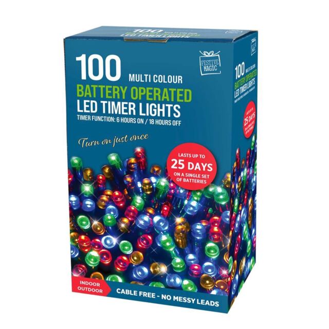 100 Battery Operated Multicoloured String Lights