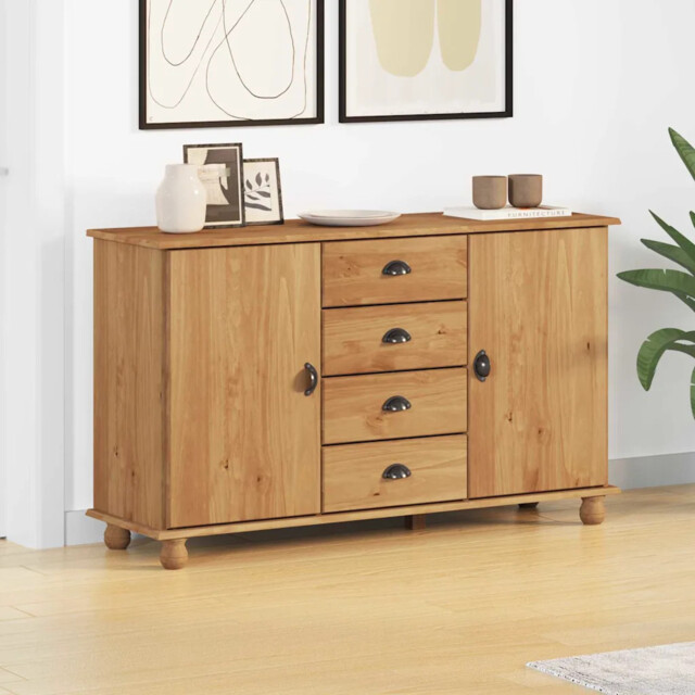 Sideboard Askim Brown 133.5 X 40 X 79 Cm Solid Pine Wood Vidaxl