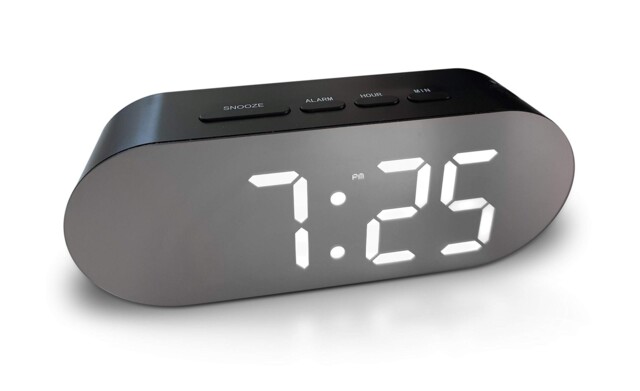 Digital Alarm Clock - Mains Powered, Big Digit Mirror Display, No
