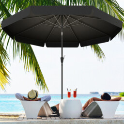 Parasol Umbrella Patio Garden Crank, Ruffles, 8 Ribs, Black 2.7m