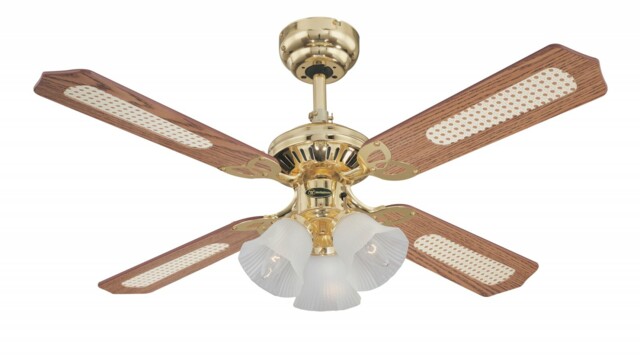 Traditional Ceiling Fan With Lights Princess Trio Polished Brass 105