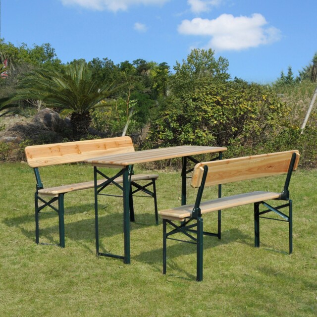 3pcs Camping Table Chair Bench Wooden Garden Picnic Set Foldable Patio