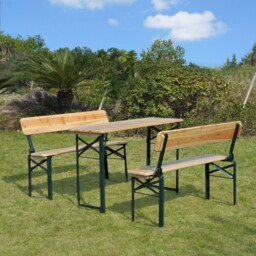 3pcs Camping Table Chair Bench Wooden Garden Picnic Set Foldable Patio