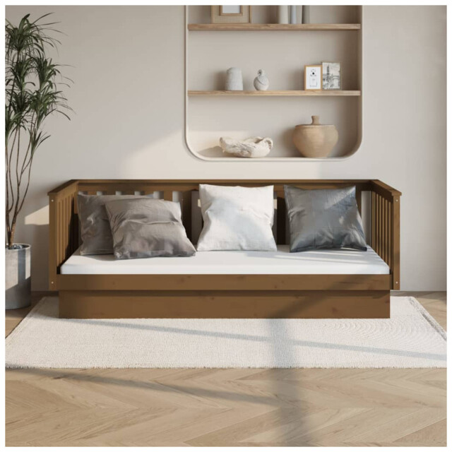 Daybed Solid Pinewood Honey Brown 80x200 Cm Guest Sofa Bed 3-sided