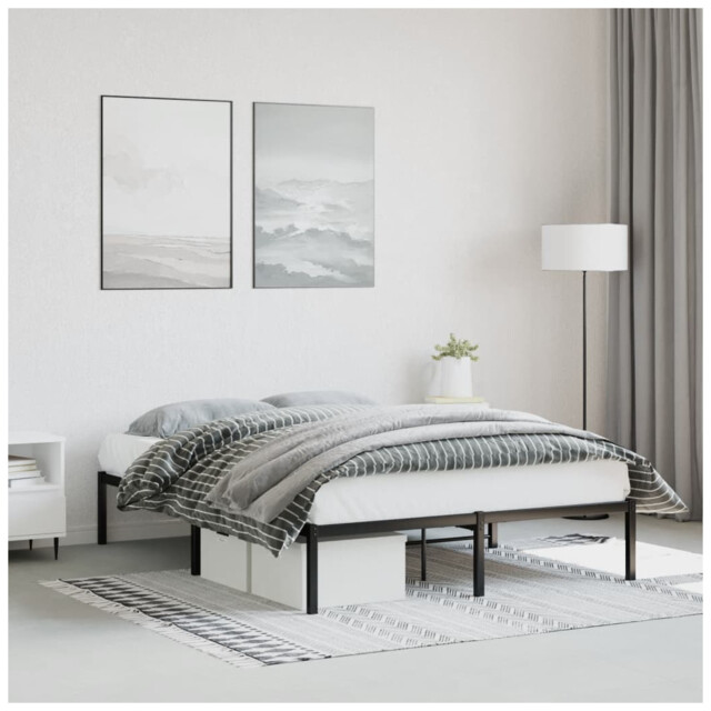 Metal Bed Frame Black Steel 140x200cm Low Profile Slatted Storage Base