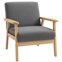 Homcom Accent Chair With Wood Frame Wide Seat Linen Armchair Grey