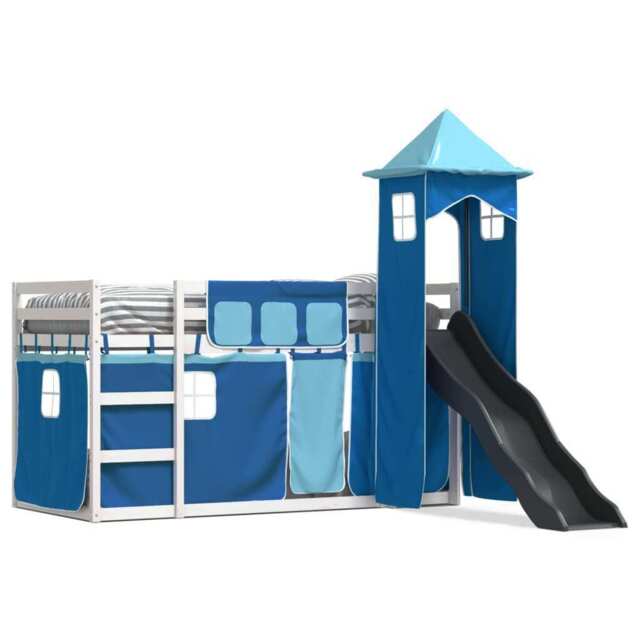 Bunk Bed With Slide And Curtains Blue 90x200 Cm Vidaxl