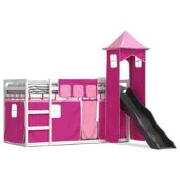 Bunk Bed With Slide And Curtains Pink 90x200 Cm Vidaxl